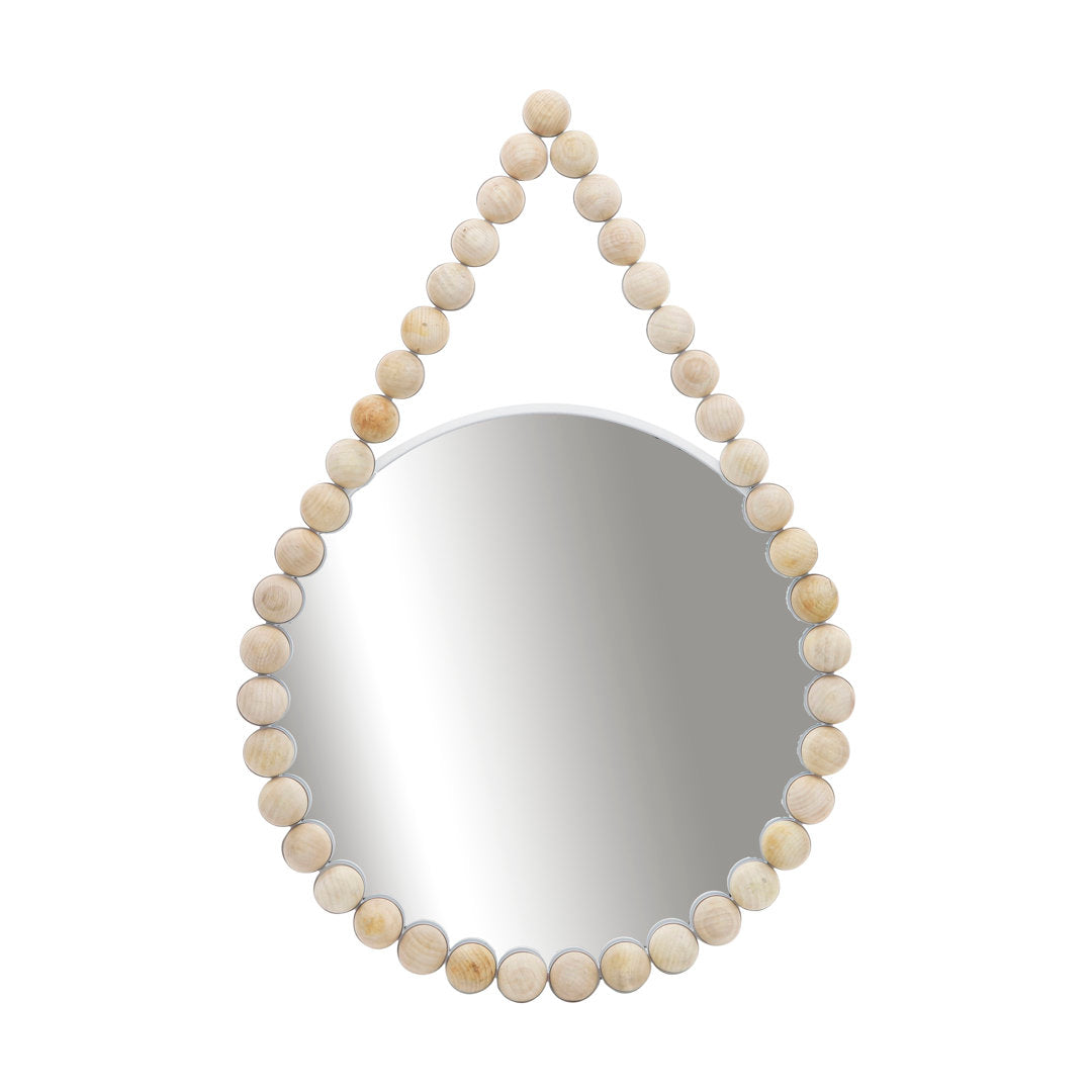 36" Beaded Round Mirror Contemporary Boho Coastal White and Natural Hanging Wooden Wall Mirror Decor Mistana™ Teen