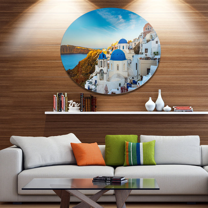 Beautiful Santorin Houses Greece' Photograph East Urban Home Size: 23" H x 23" W x 1" D Format: Metal
