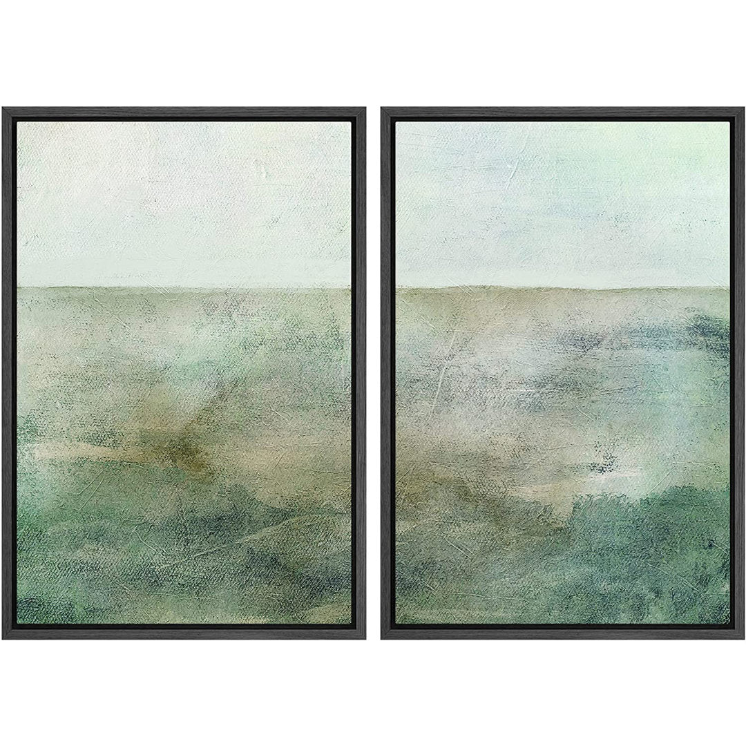 Pastel Teal Green Landscape Abstract Shapes Modern Art Decor Framed On Canvas SIGNLEADER Size: 32" W x 24" H Format: Black Framed