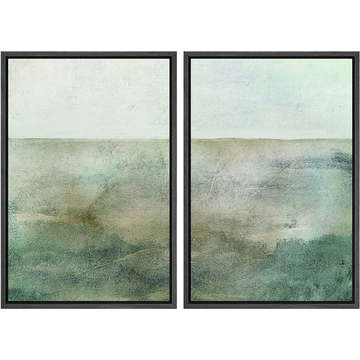 Pastel Teal Green Landscape Abstract Shapes Modern Art Decor Framed On Canvas SIGNLEADER Size: 32" W x 24" H Format: Black Framed