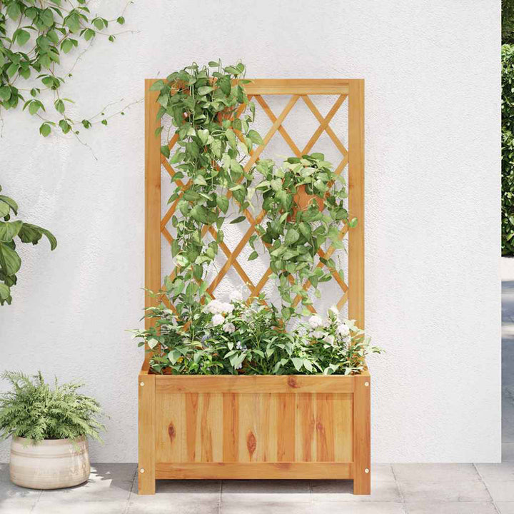 Telesha vidaXL Garden Raised Bed with Trellis, Solid Acacia Wood Planter, Outdoor and Indoor Use, Brown Arlmont & Co.