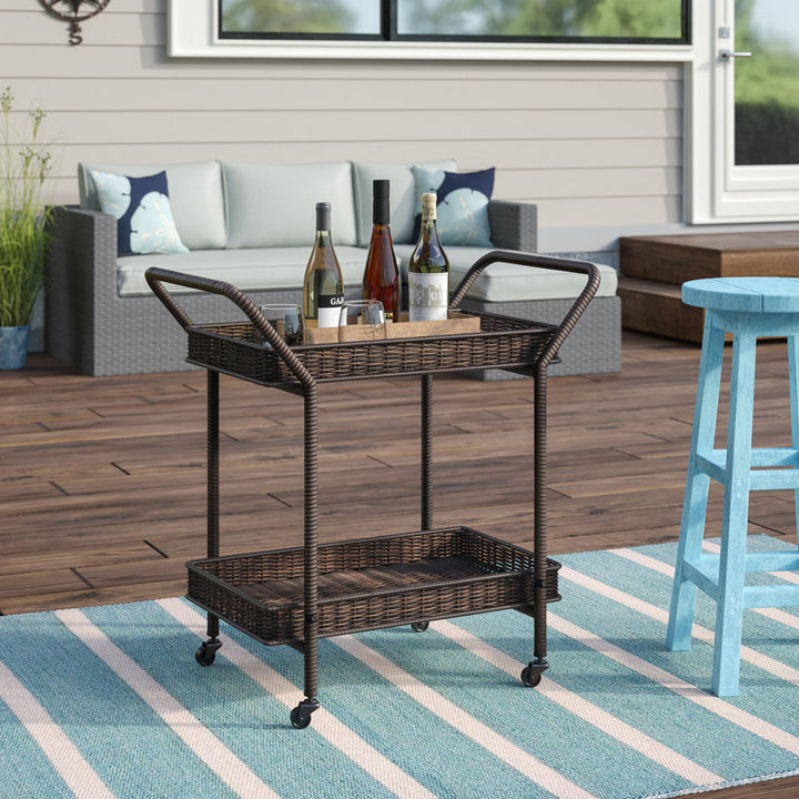 Warba Bar Cart with Metal Frame and Wicker Outer Bay Isle Home™ Color: Espresso