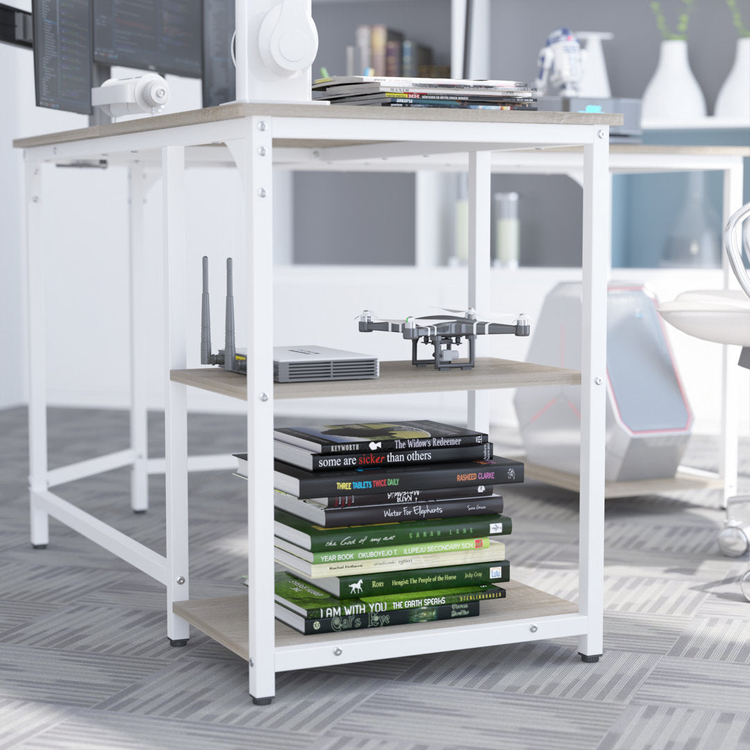 56.9" L Shaped Desk with Shelves Corner Computer Desk Large Table Inbox Zero Color (Top/Frame): Beech/White