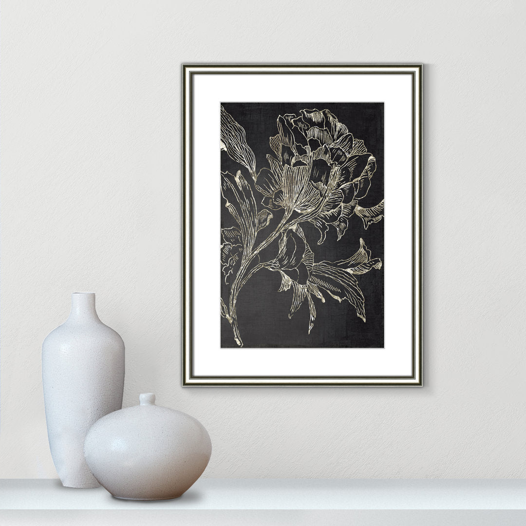 Golden Flower Folklore I by Asia Jensen - Picture Frame Graphic Art Print Joss & Main Size: 24.25" H x 18.25" W Format: Silver Framed