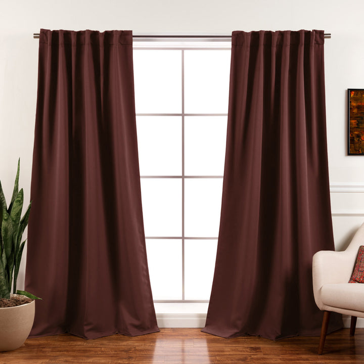 Bantam Solid Blackout Thermal Rod Pocket Curtain Panels (Set of 2) Ebern Designs Curtain Color: Chocolate Size per Panel: 52" W x 102" L