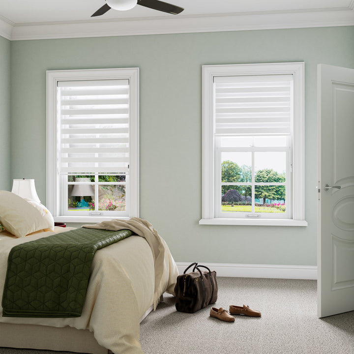 Zebra Blinds Window Dual Layer Roller Shades, Corded Horizontal Blind, Bedroom, Privacy, 72" Length Symple Stuff Color: White Size: 32"W x 72"L