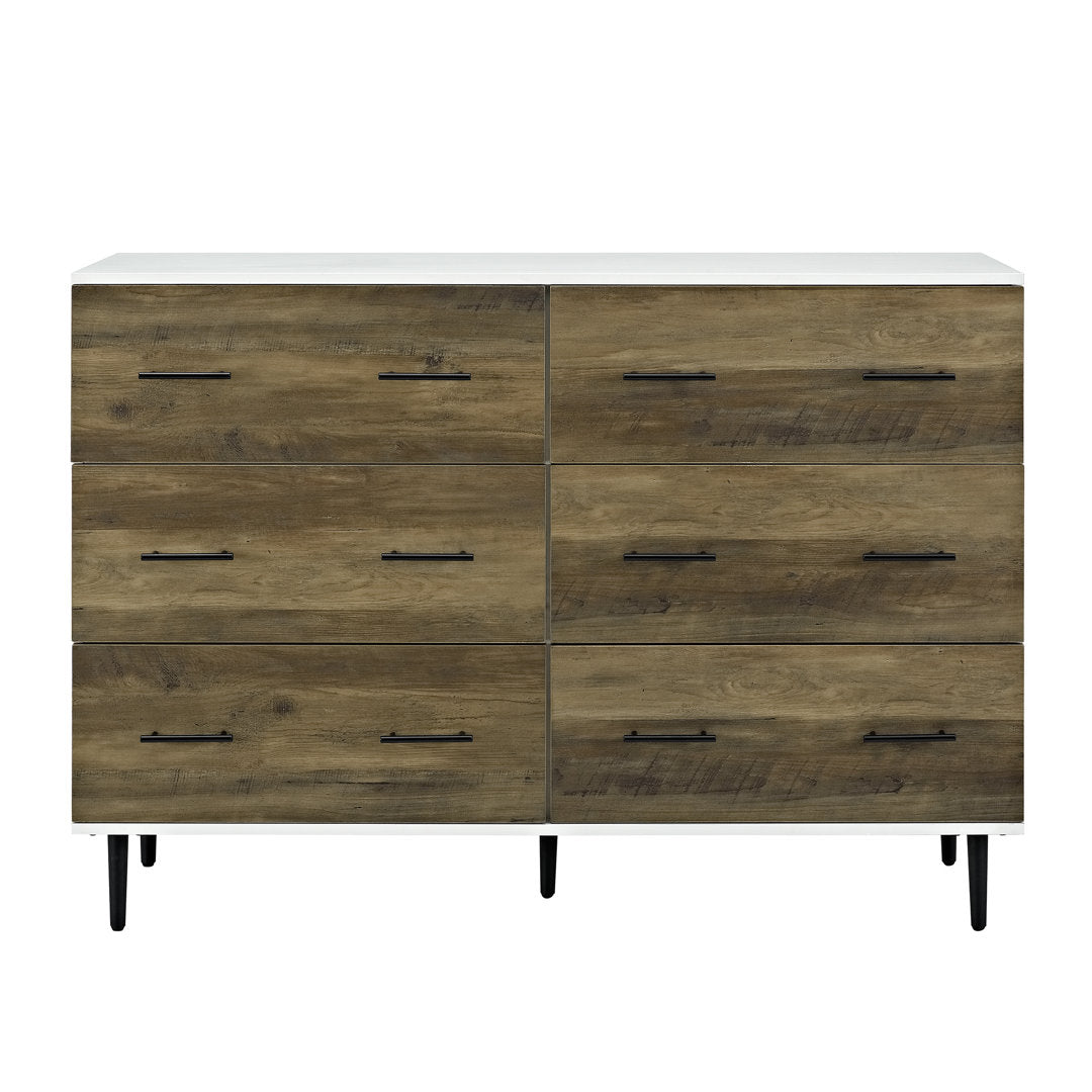 Catt 52" Wide 6 Drawer Dresser Mercury Row® Color: White/Rustic Oak
