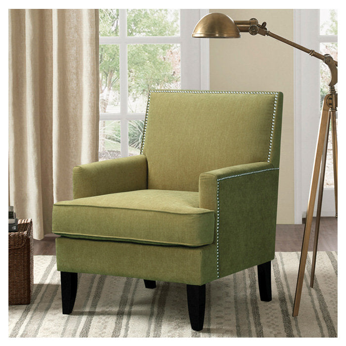 Colton Nailhead Club Chair Three Posts™ Upholstery Color: Green Polyester