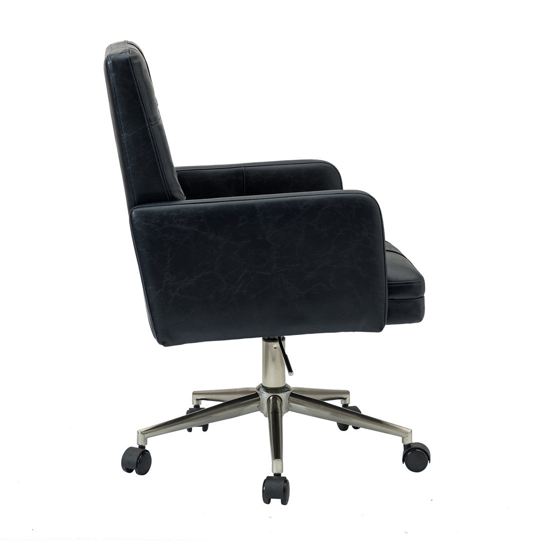 Auric Mid-Century Modern Vegan Leather Height-Adjustable Swivel Office Chair Wade Logan® Upholstery Color: Navy