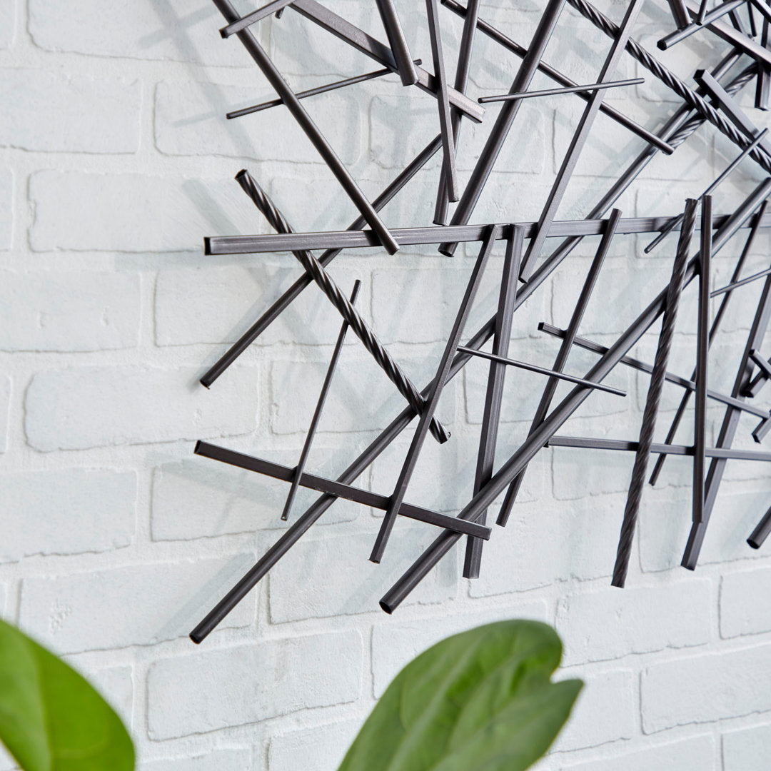 Black Metal Overlapping Lines Geometric Home Wall Decor Mercury Row®