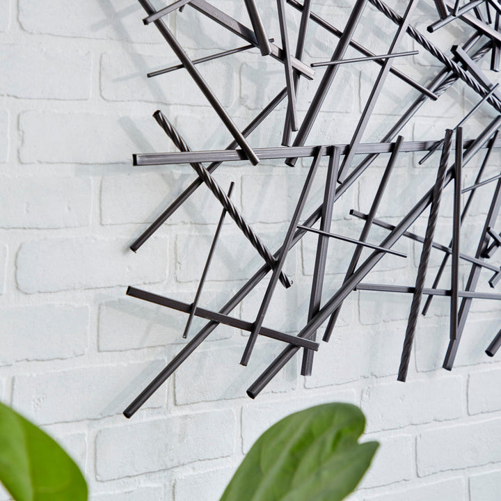 Black Metal Overlapping Lines Geometric Home Wall Decor Mercury Row®