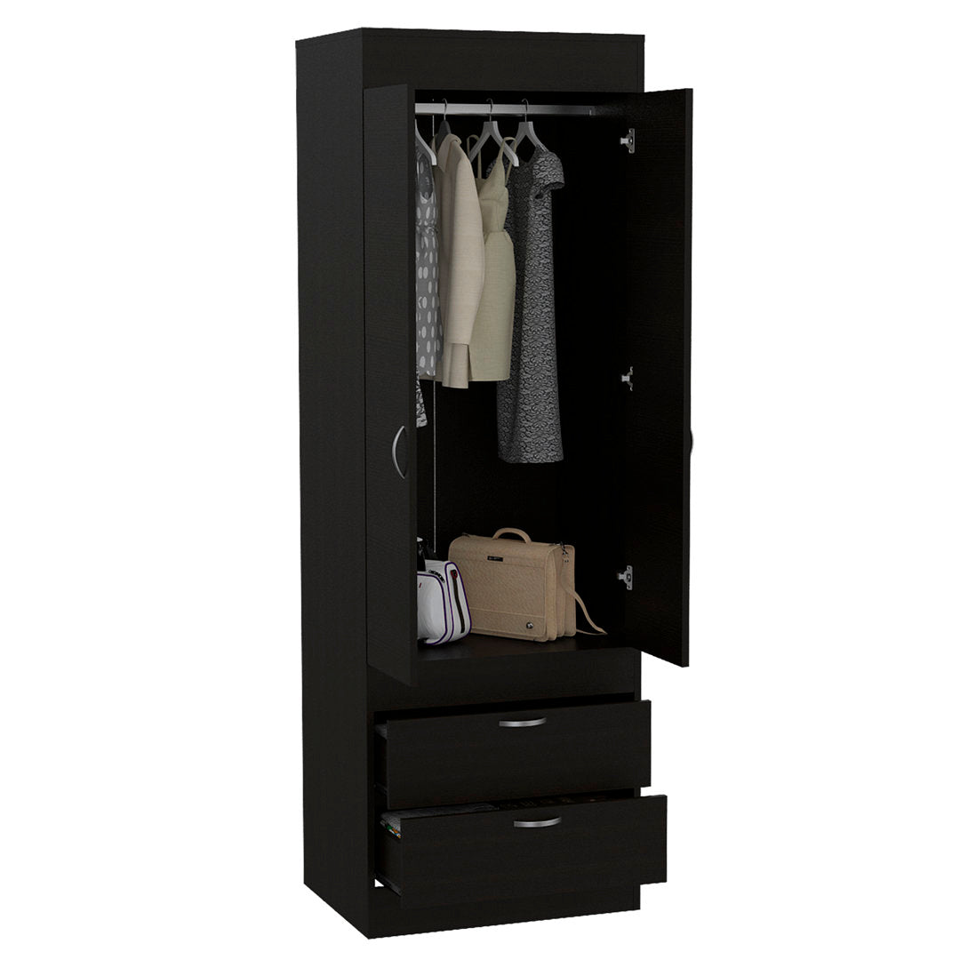 Lisboa Armoire with Double Doors, 2 Drawers, and Hanging Rod Latitude Run® Color: Black