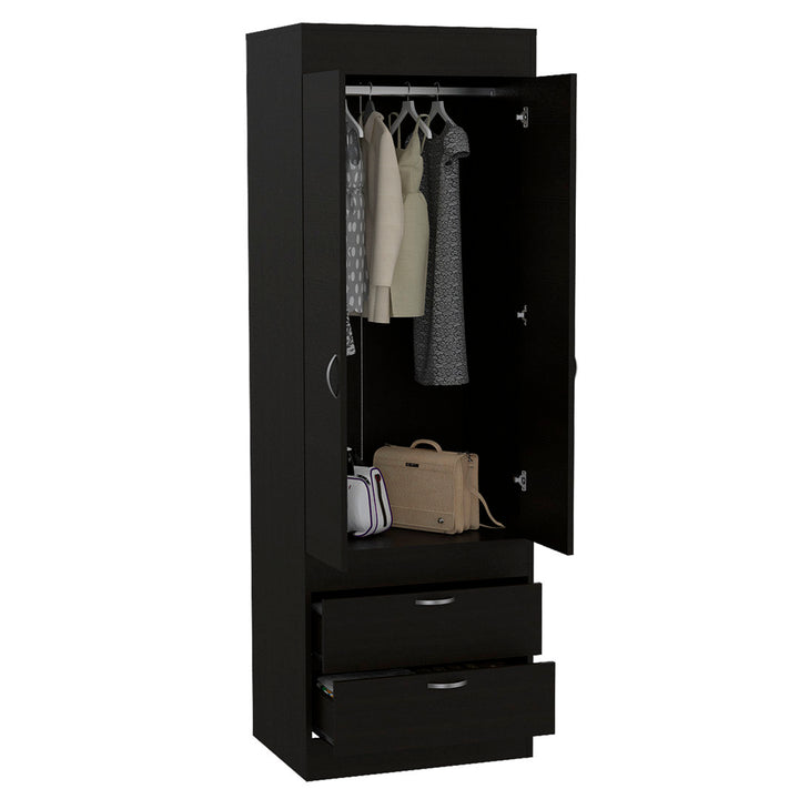 Lisboa Armoire with Double Doors, 2 Drawers, and Hanging Rod Latitude Run® Color: Black