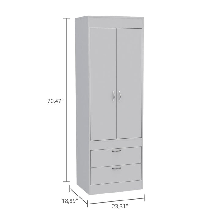Lisboa Armoire with Double Doors, 2 Drawers, and Hanging Rod Latitude Run® Color: Light Gray