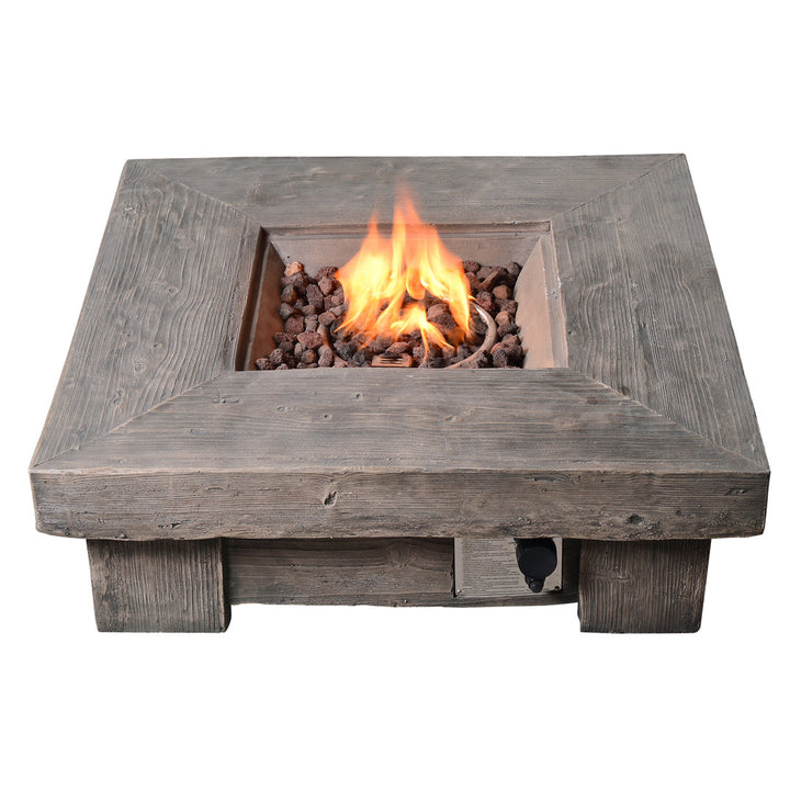 Lakishia 35" Square Faux Wood Gas Fire Pit with Lava Rocks Wade Logan®