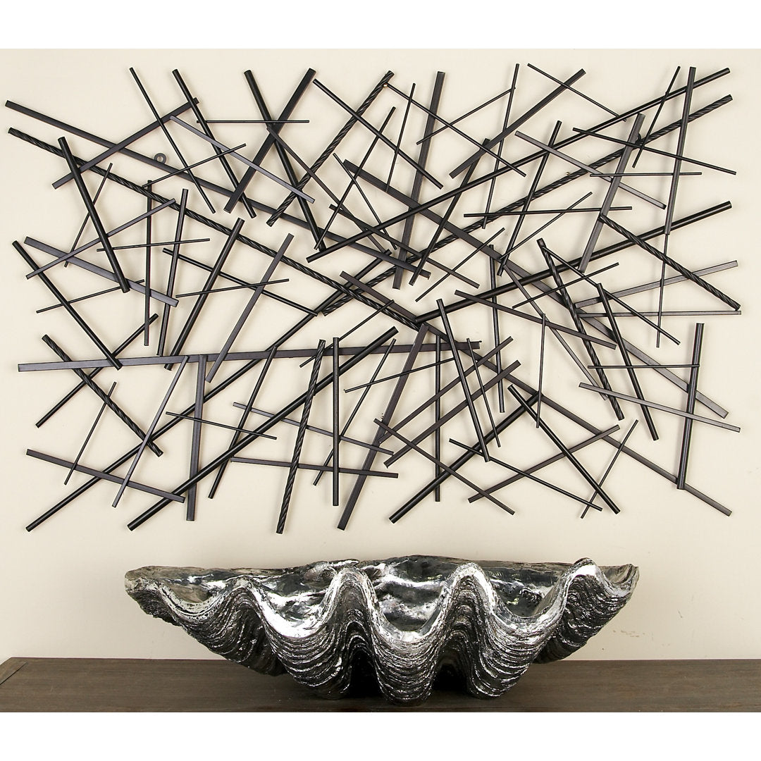 Black Metal Overlapping Lines Geometric Home Wall Decor Mercury Row®