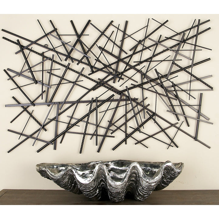Black Metal Overlapping Lines Geometric Home Wall Decor Mercury Row®