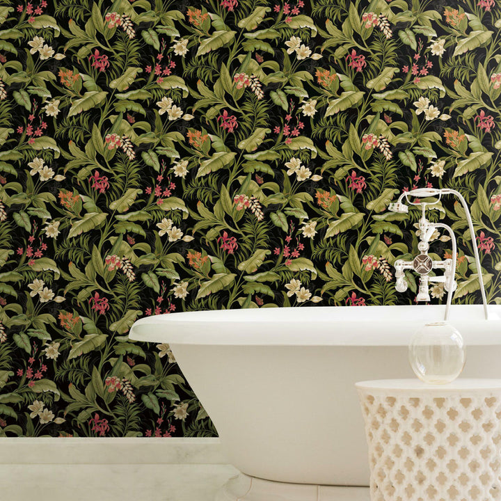 Waverly Wailea Coast 18.86' L x 18" W Peel and Stick Wallpaper Roll York Wallcoverings Color: Black