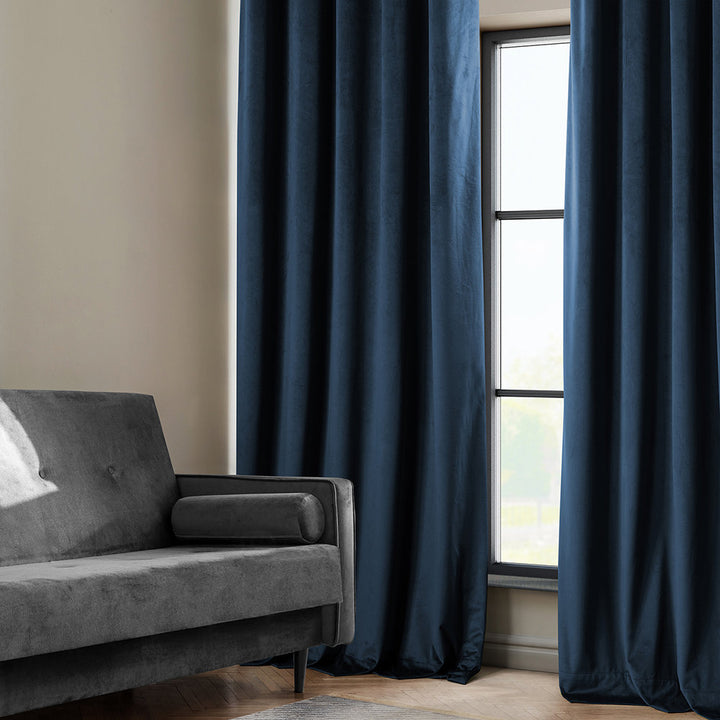 Matra Plush Velvet Curtains for Bedroom - Room Darkening Curtains for Living Room Window Single Panel AllModern Curtain Color: Eternal Blue Size per Panel: 50" W x 96" L