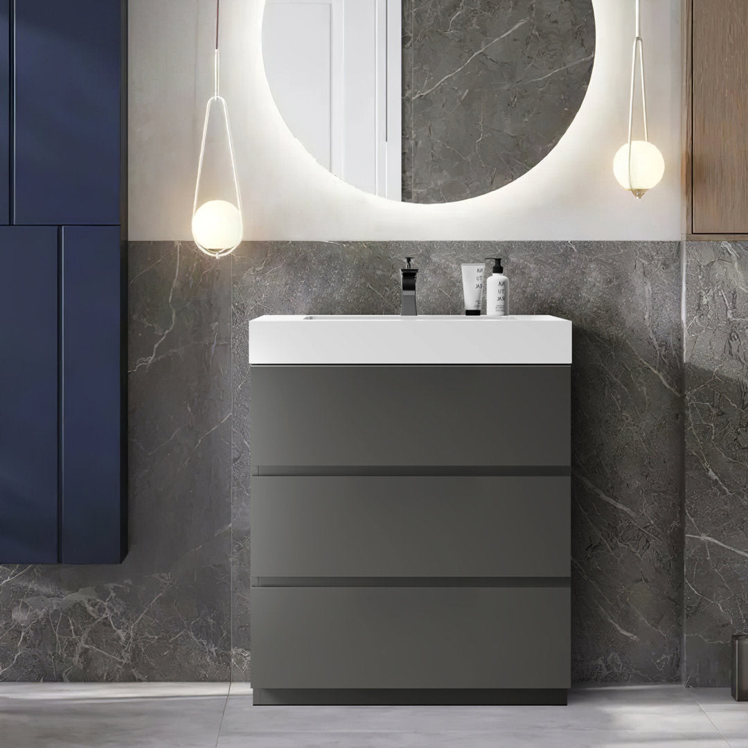 Mccalip 29'' Free Standing Single Bathroom Vanity with Resin Top Latitude Run® Base Finish: Gray