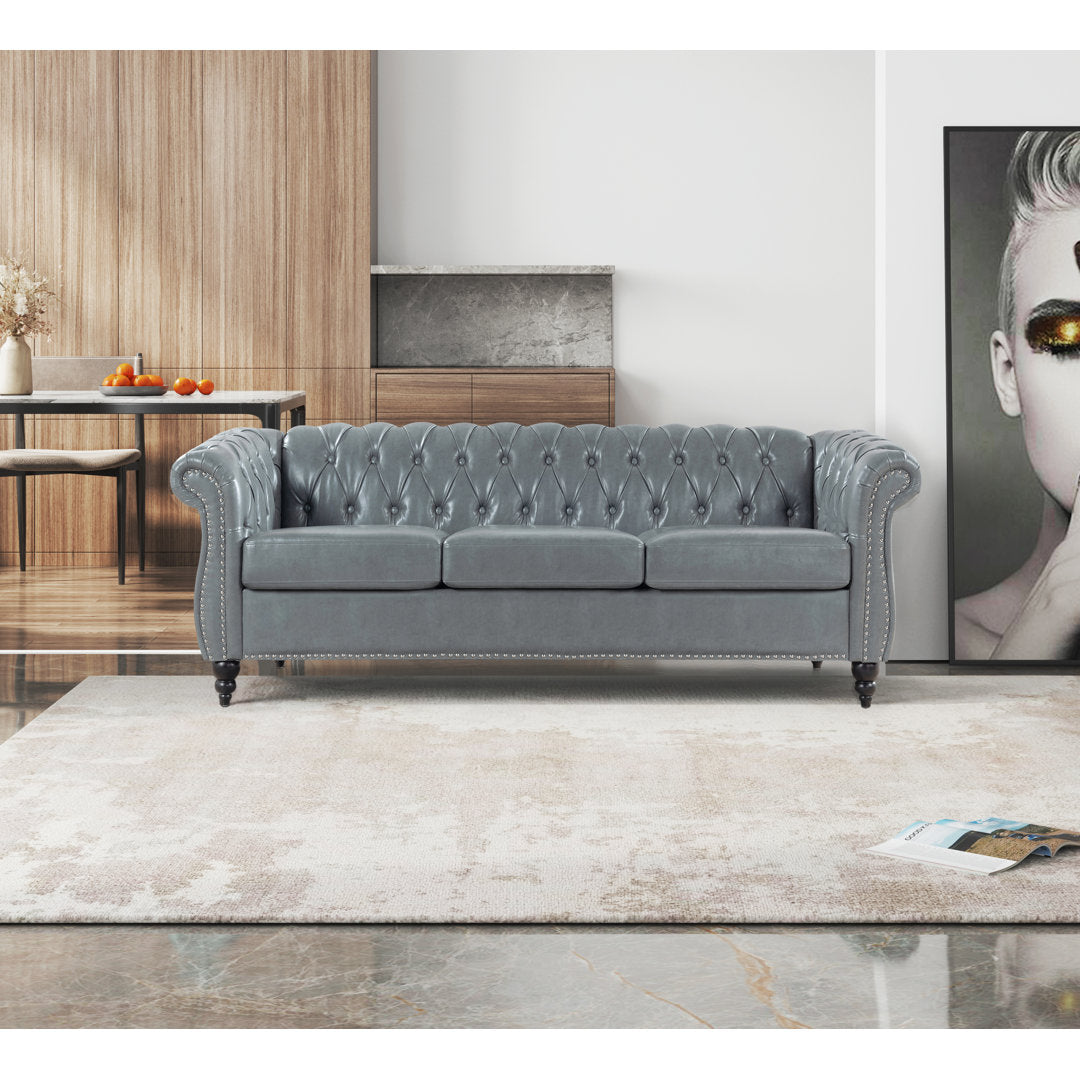 Chesterfield Button Tufted Backrest Multi-seat Upholstered Sofa Canora Grey Fabric: Gray Faux Leather
