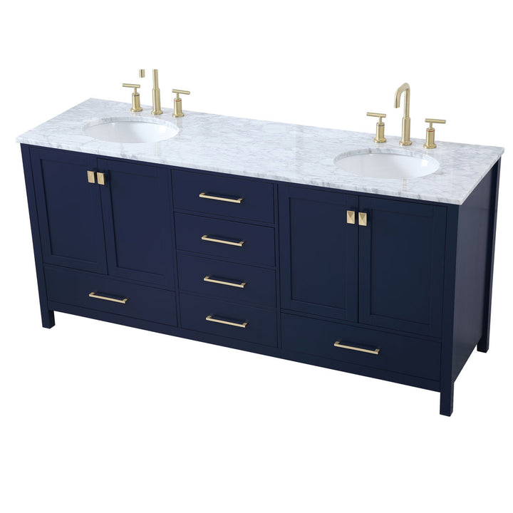 Bagdai 72" Wide Bathroom Vanity Set Wade Logan® Base Finish: Blue, Top Finish: Calacatta Quartz