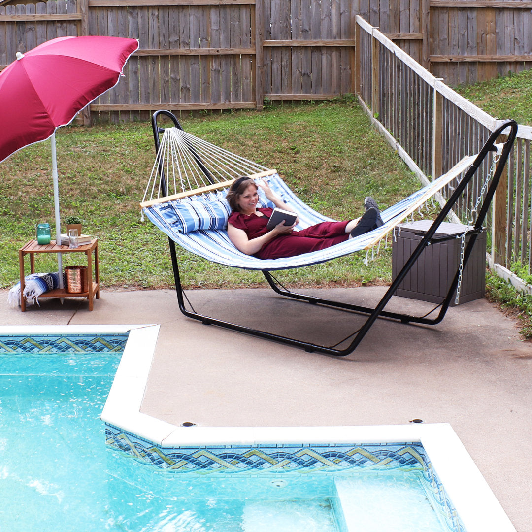 Harrington 2-Person Polyester Spreader Bar Hammock with Stand Arlmont & Co. Color: Misty Beach