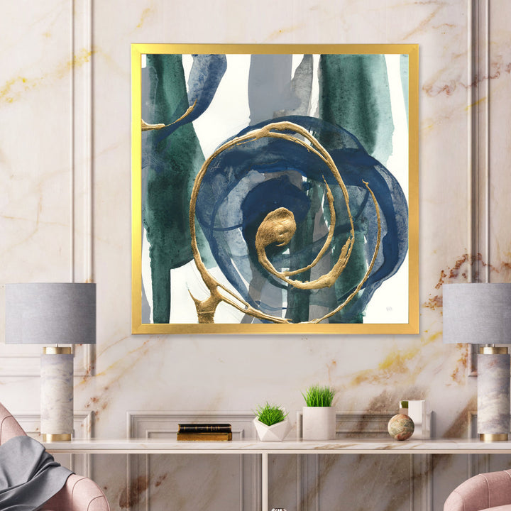 Mettalic Indigo and Gold I - Picture Frame Print on Canvas East Urban Home Size: 16" H x 16" W x 1" D Format: Silver Framed