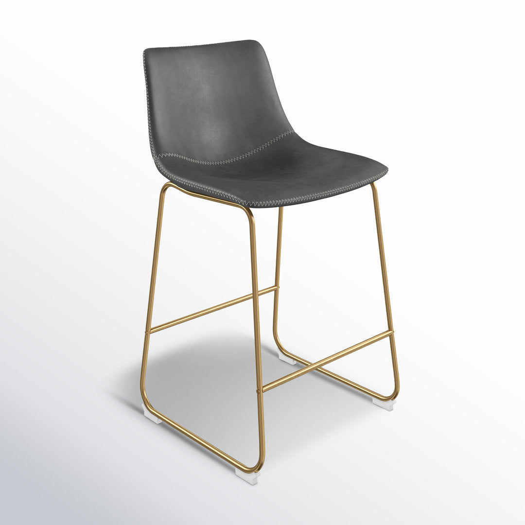 Nia Vegan Leather Bar & Counter Stool (Set of 2) AllModern Frame Color: Gold Seat Height: Counter Stool (24" Seat Height), Upholstery: Gray Vegan Leather