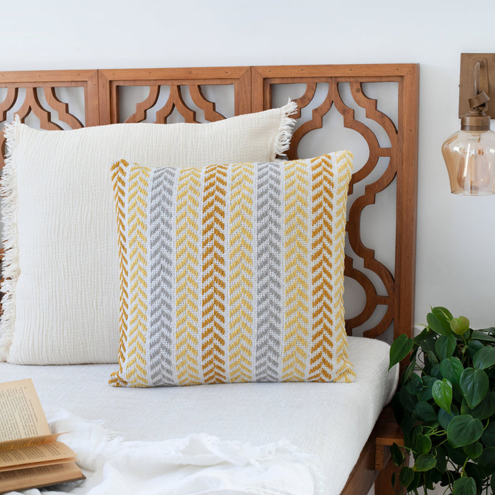 Hand-Woven Chevron Cotton Throw Pillow Rajani Home Color: Yellow