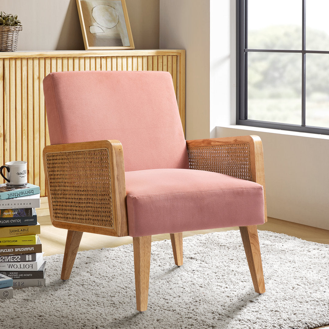 Mayenne Upholstered Accent Chair with Rattan Arms Lark Manor™ Fabric: Blush Velvet