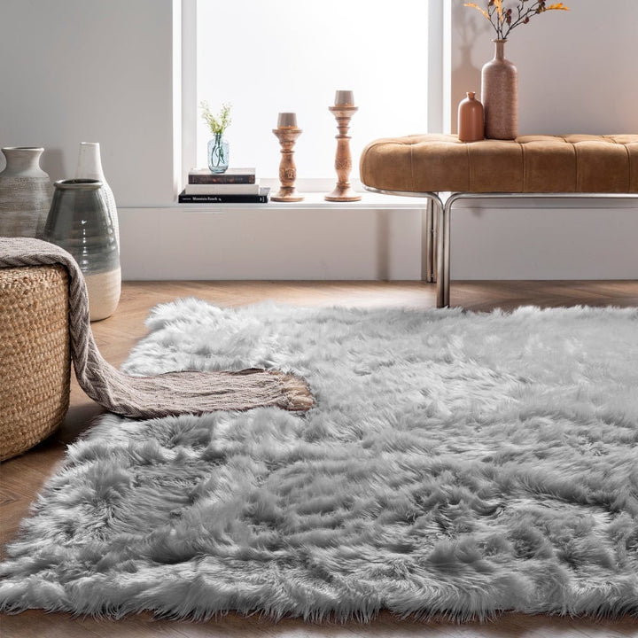 Haja Handmade Shag Faux Sheepskin Gray Area Rug Everly Quinn Rug Size: Rectangle 9' x 12'