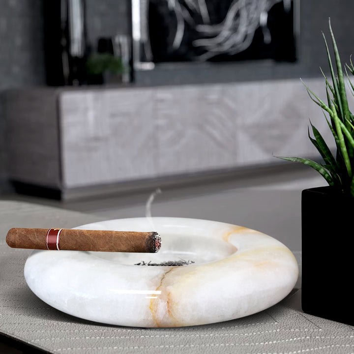Timelessly Elegant 6-Inch Byrant Ashtray in Light Green and Off-White: A Touch of Sophistication for Your Living Space Wrought Studio™