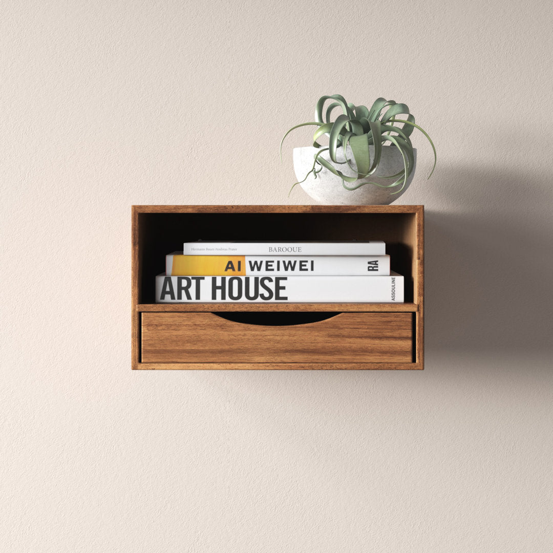 Adeana Poplar Solid Wood Floating Shelf with Drawer Wade Logan® Color/Finish: Rustic Brown