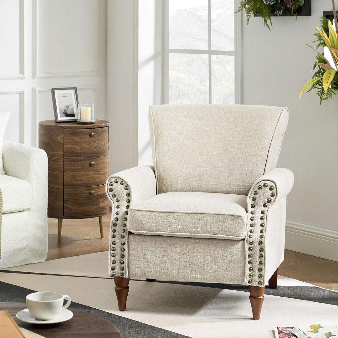Asul Upholstered Armchair with Solid Wood Legs Wade Logan® Fabric: Ivory Polyester