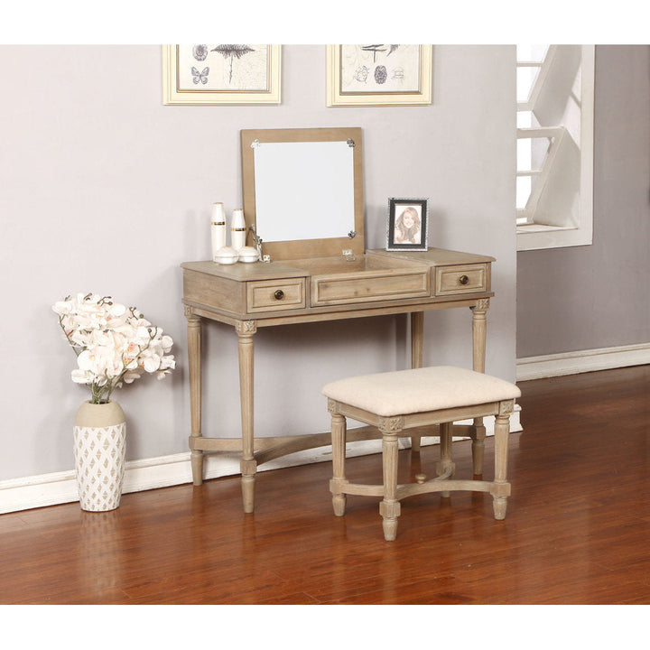 June Natural Two Drawer Flip Top Vanity Set with Stool Kelly Clarkson Home