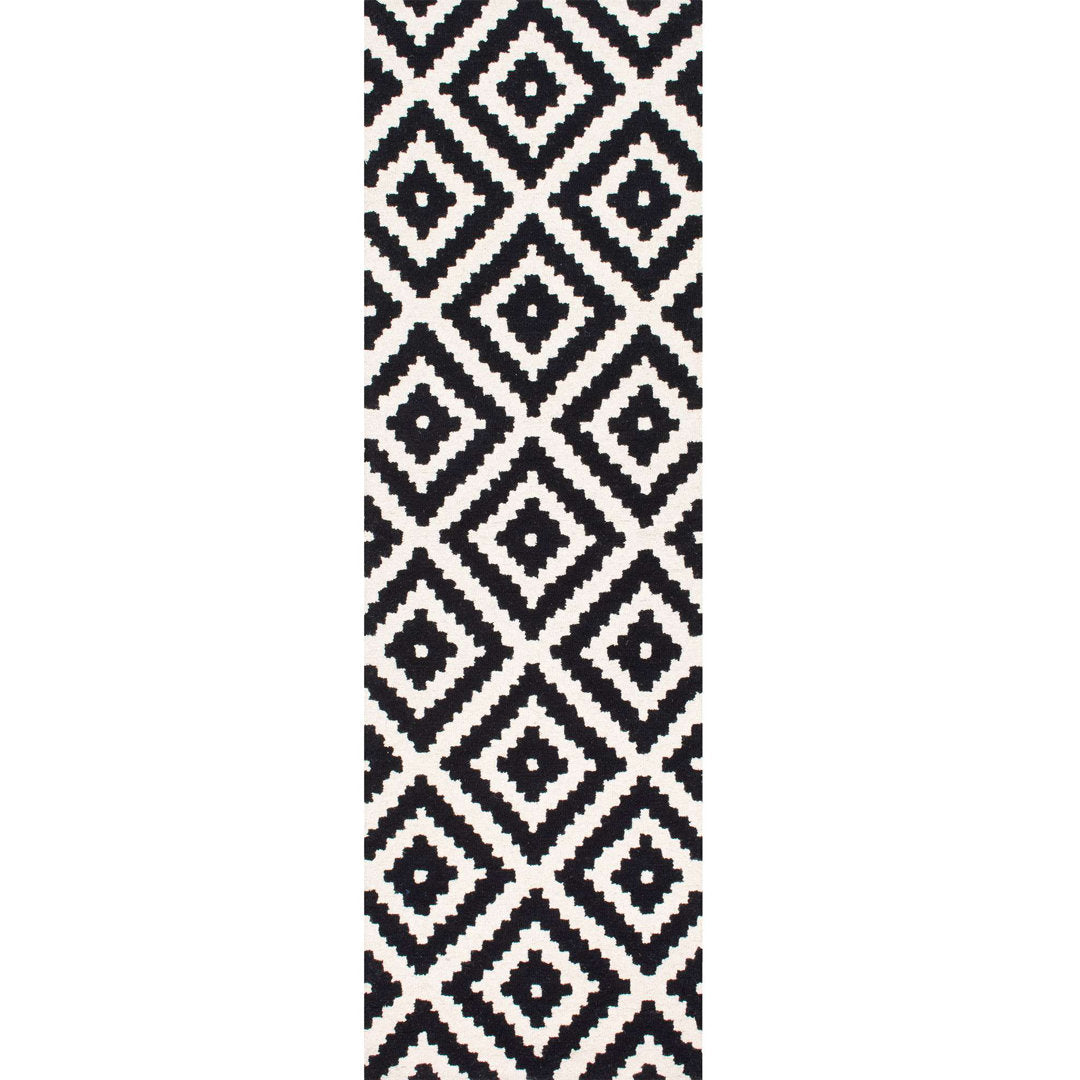 Decca Geometric Handmade Tufted Wool Black/Cream Area Rug George Oliver Rug Size: Runner 2'6" x 6'