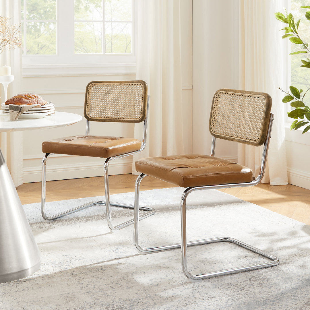 Staple Hill Upholstered Dining Side Chair with Cane Rattan Back (Set of 2) Bayou Breeze Upholstery Color: Yellow Brown