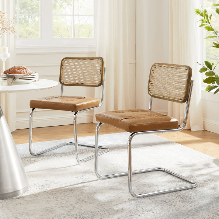 Staple Hill Upholstered Dining Side Chair with Cane Rattan Back (Set of 2) Bayou Breeze Upholstery Color: Yellow Brown
