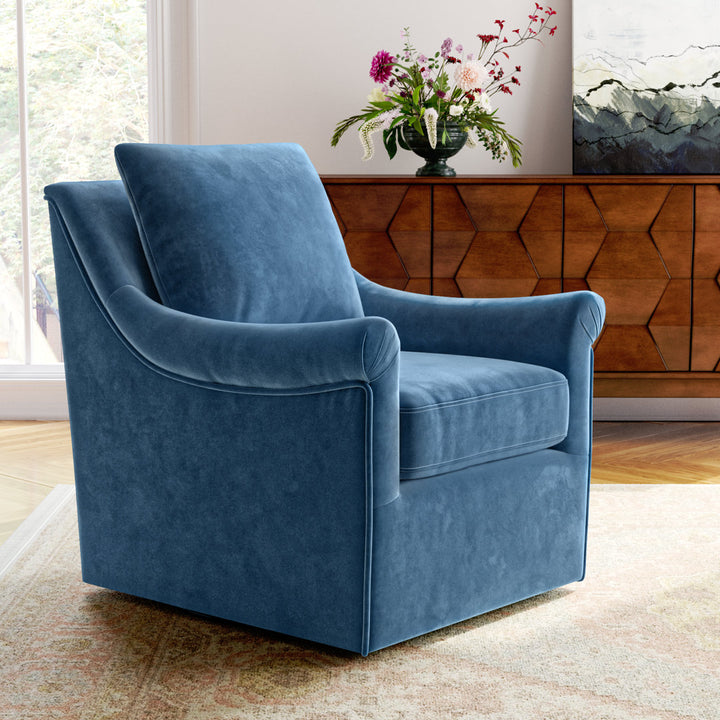 Atlanta Velvet Swivel Armchair Kelly Clarkson Home Upholstery Color: Blue