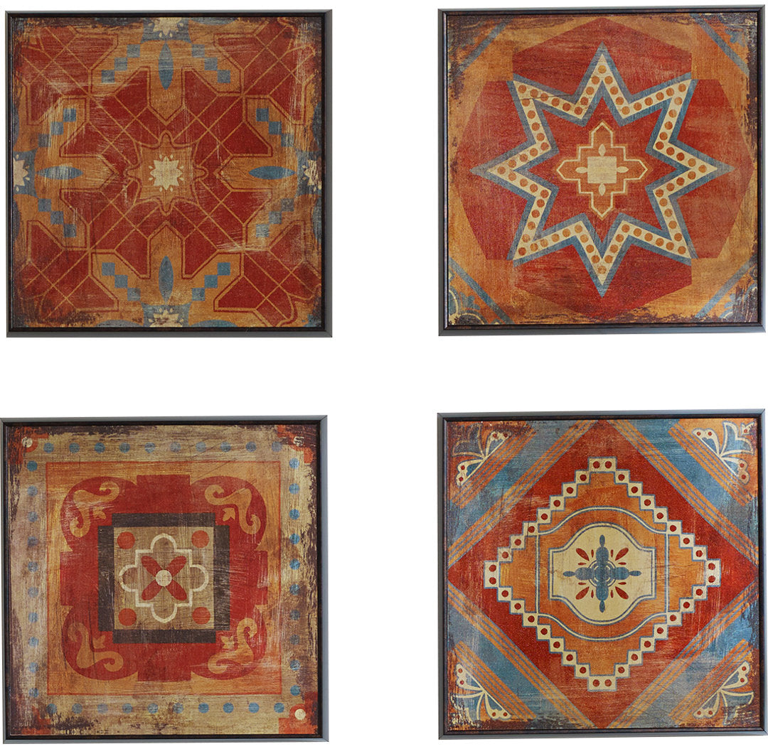 Leclair Moroccan Tile 4-piece Framed Art Set Bungalow Rose