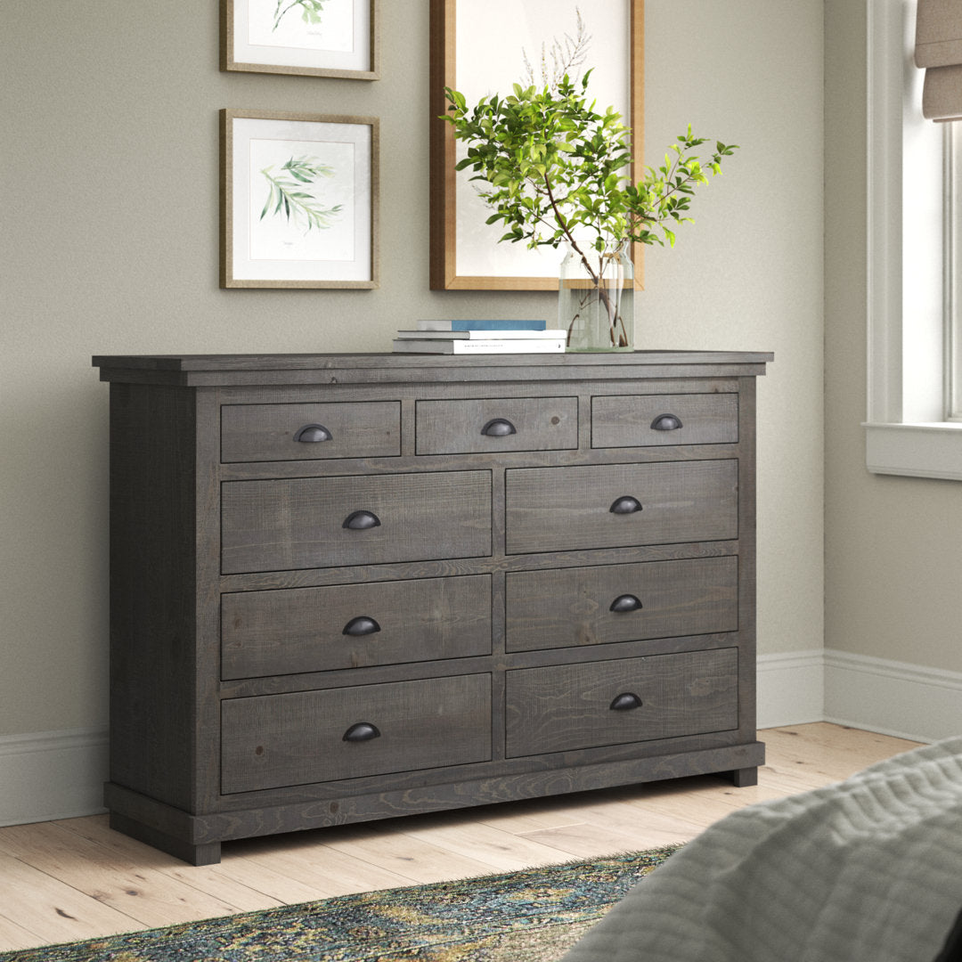 Wolferstorn 9 Drawer 64" W Dresser Birch Lane™ Color: Distressed Dark Gray