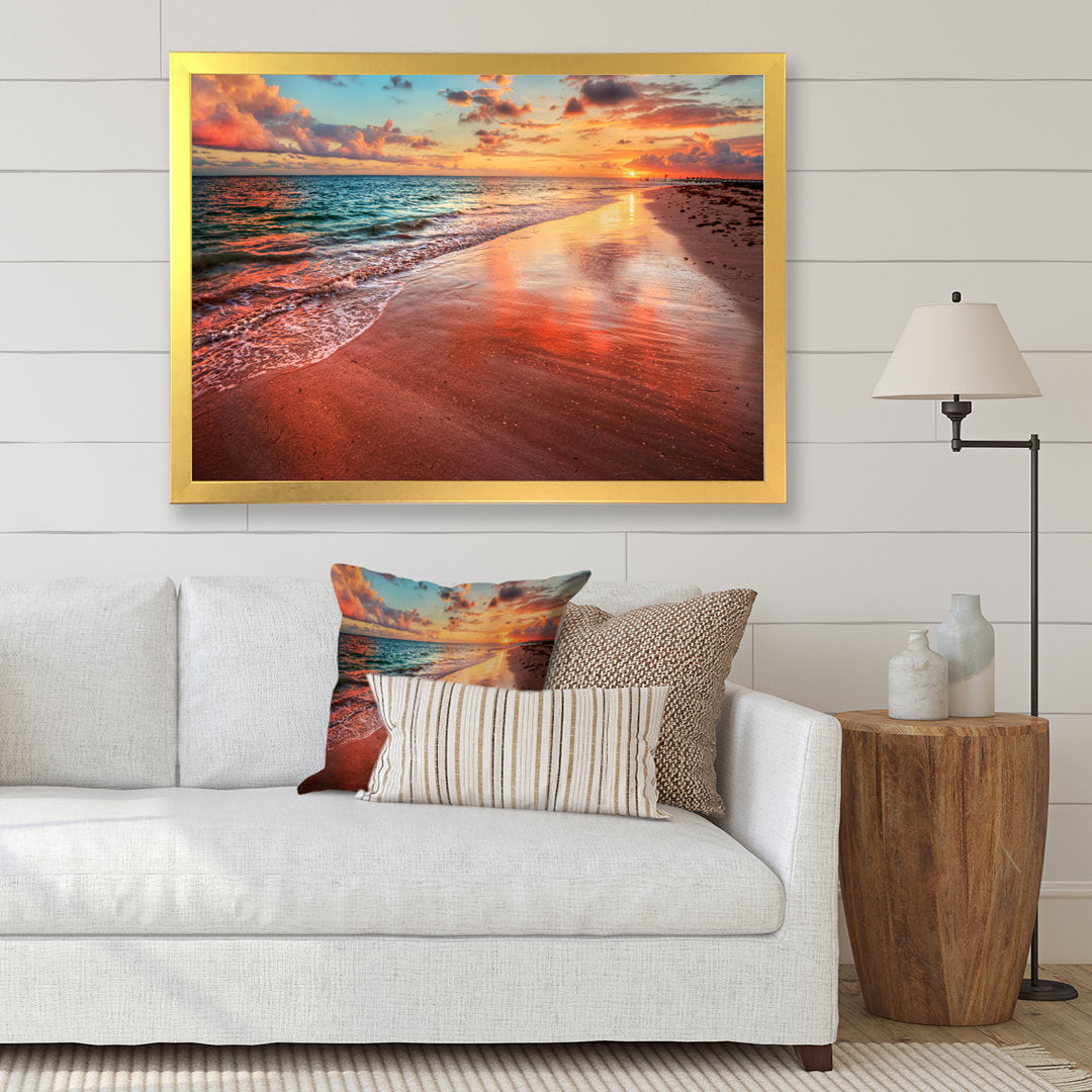 Sunset over an Ocean Beach Shore II Photograph on Canvas East