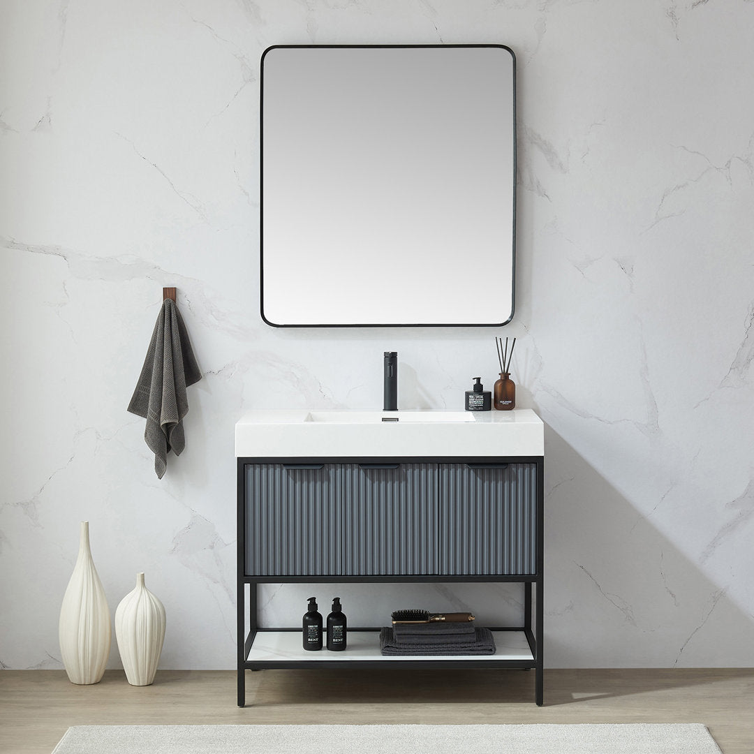 Markhai Modern Accent Mirror Orren Ellis Size: 36'' x 32'' Finish: Brushed Black