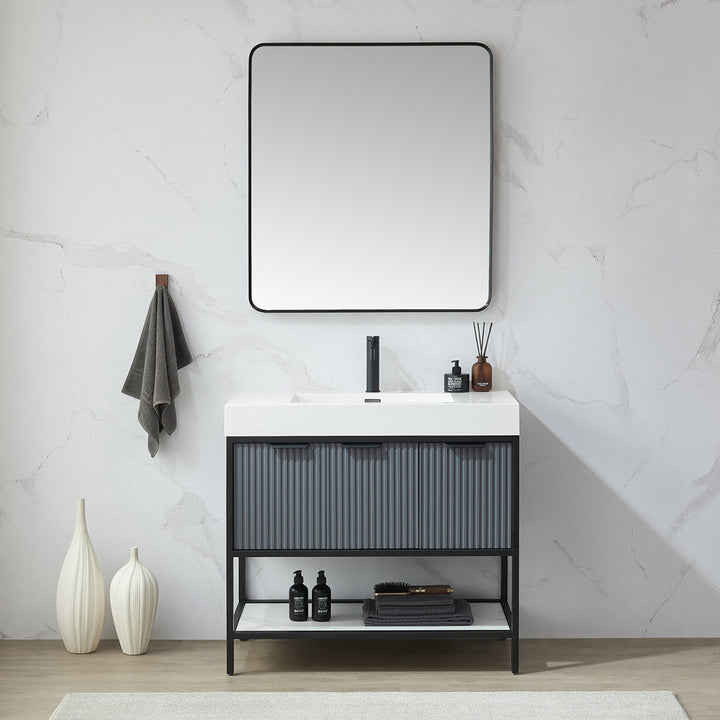 Markhai Modern Accent Mirror Orren Ellis Size: 36'' x 32'' Finish: Brushed Black