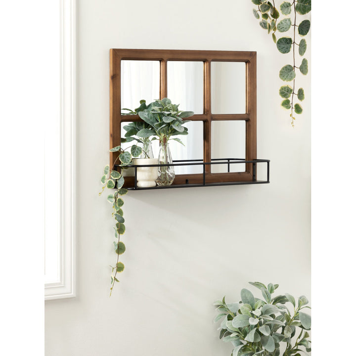 Kaufman Farmhouse Beveled with Shelves Accent Mirror Gracie Oaks Size: 24" H x 18" W Finish: Brown/Black