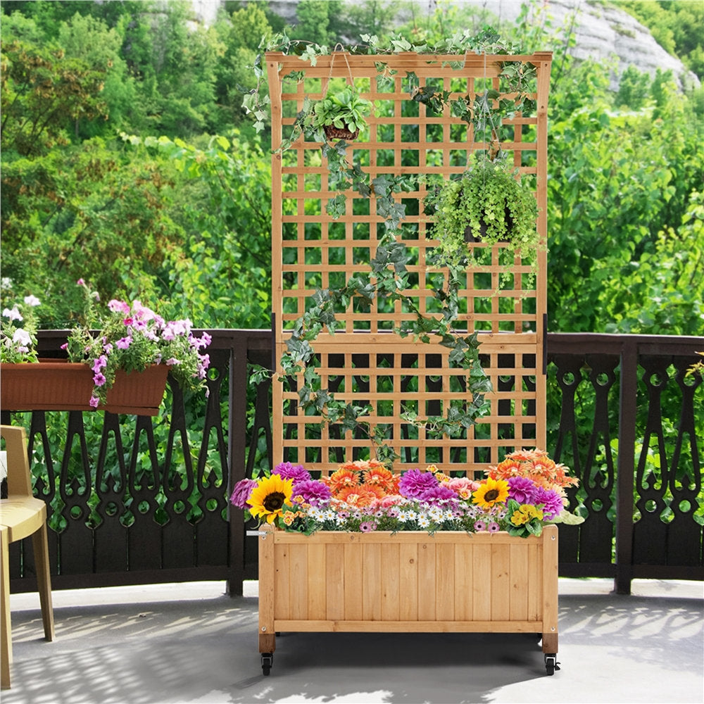 Handmade 72″ H × 35.5″ W Wood Planter Box with Trellis Arlmont & Co. Color: Light Brown