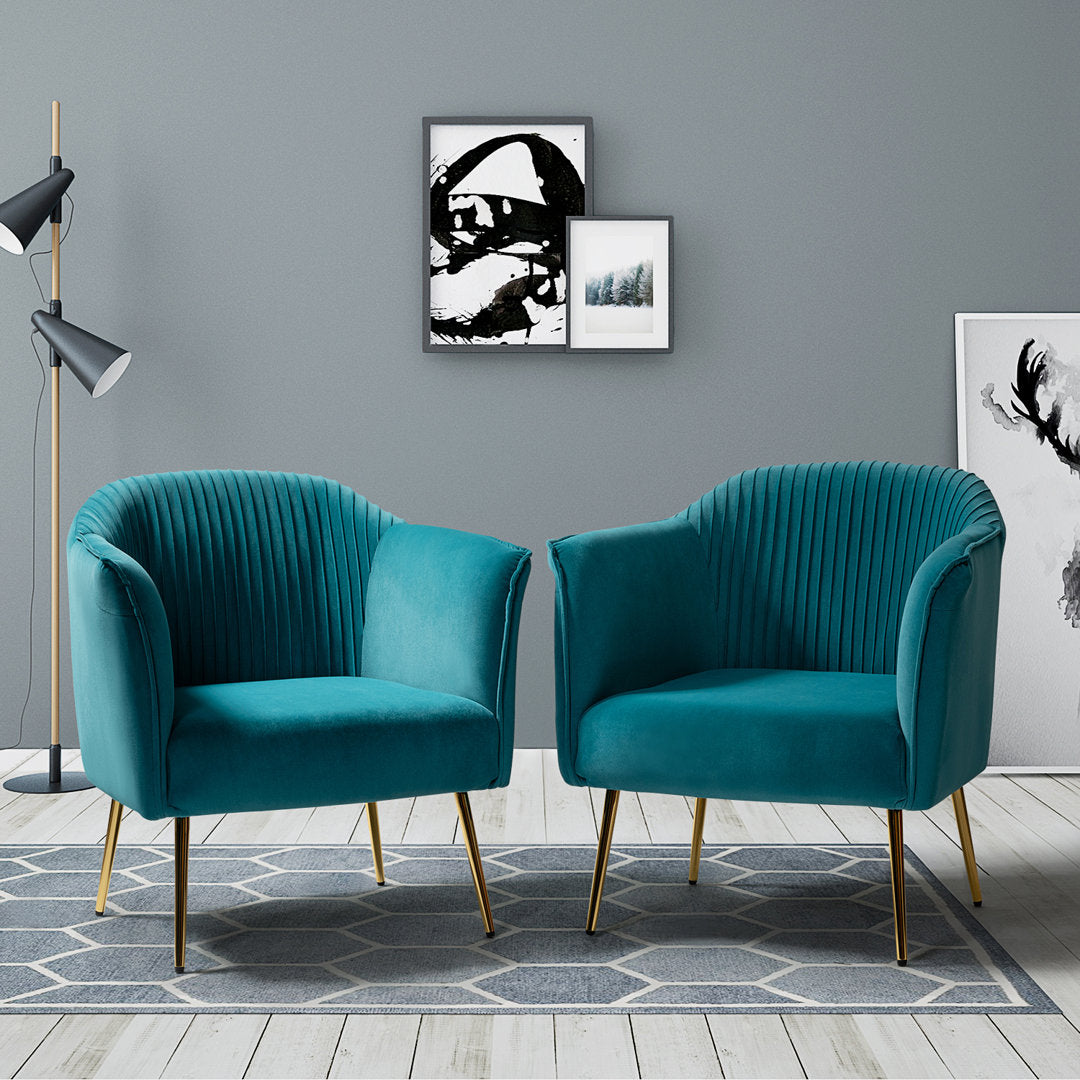 Ratzlaff 27" W Tufted Velvet Barrel Chair (Set of 2) Willa Arlo™ Interiors Fabric: Blue Velvet