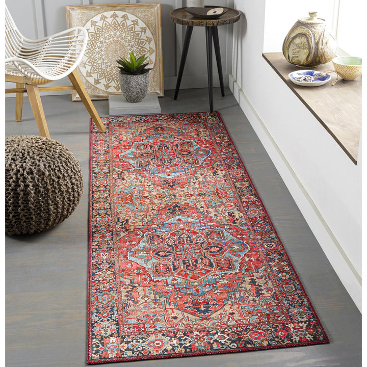 Fleckenstein Oriental Bright Red/Beige/Blue Area Rug Langley Street® Rug Size: Runner 2'6" x 7'6"