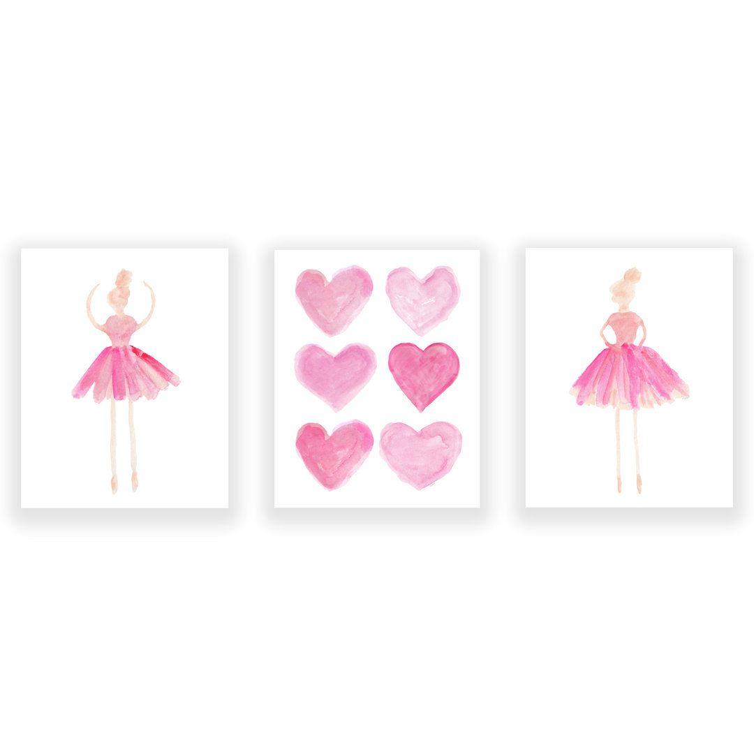 Little Girls Ballet Artwork, Paper Prints (Set of 3) Outside In Art Studio Color: All Hot Pink Size: 14" H x 11" W x 0.06" D